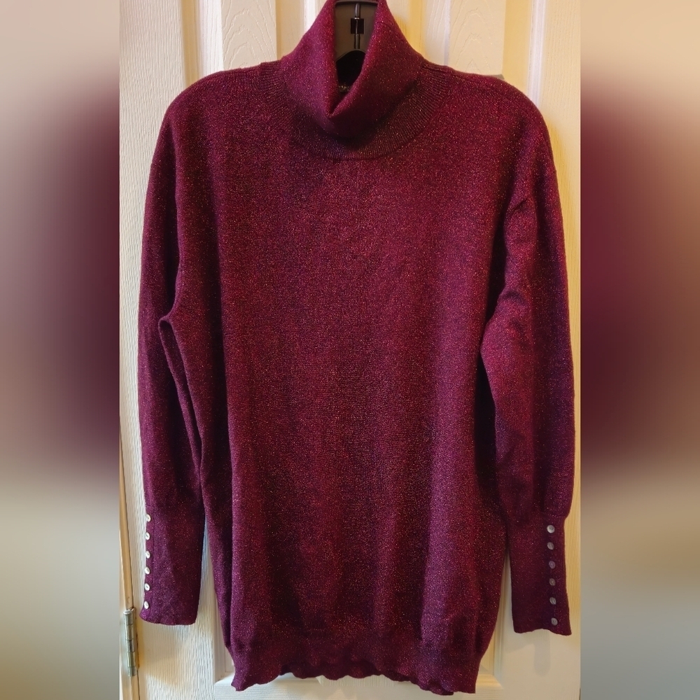 Marie Lund Elegant Burgundy-Bordeaux Shimmery Turtleneck Sweater - Size XXXL